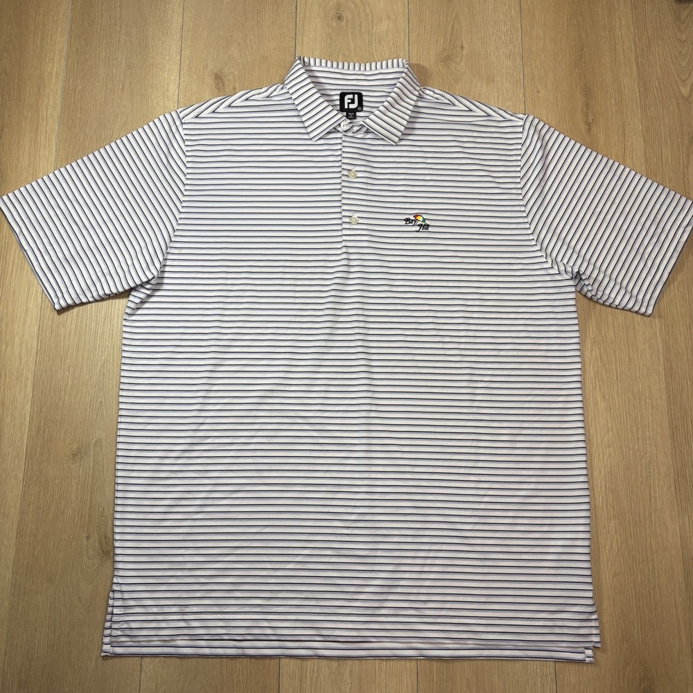 FootJoy Bay Hill Arnold Palmer Striped Golf Polo Shirt Mens 2XL White Blue FJ